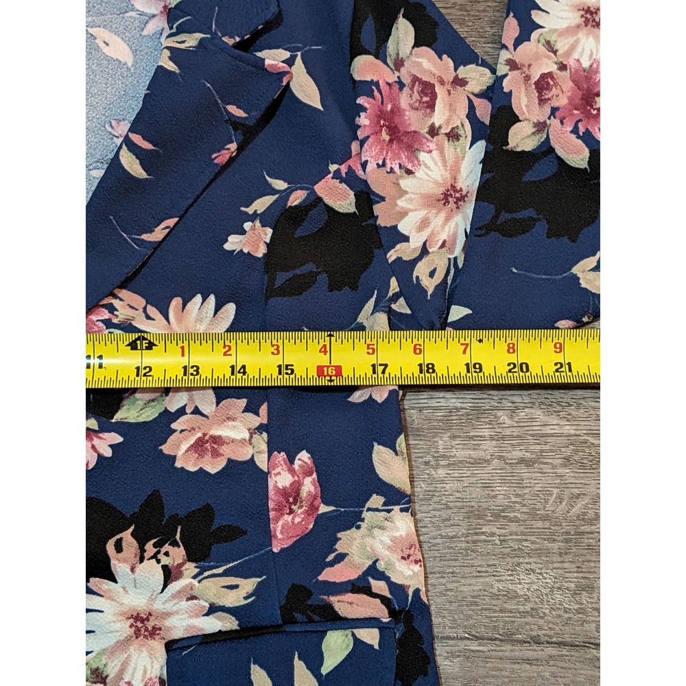 Women's Navy Blue Floral Single Button Blazer Jacket XL TB2771 - Picture 5 of 8